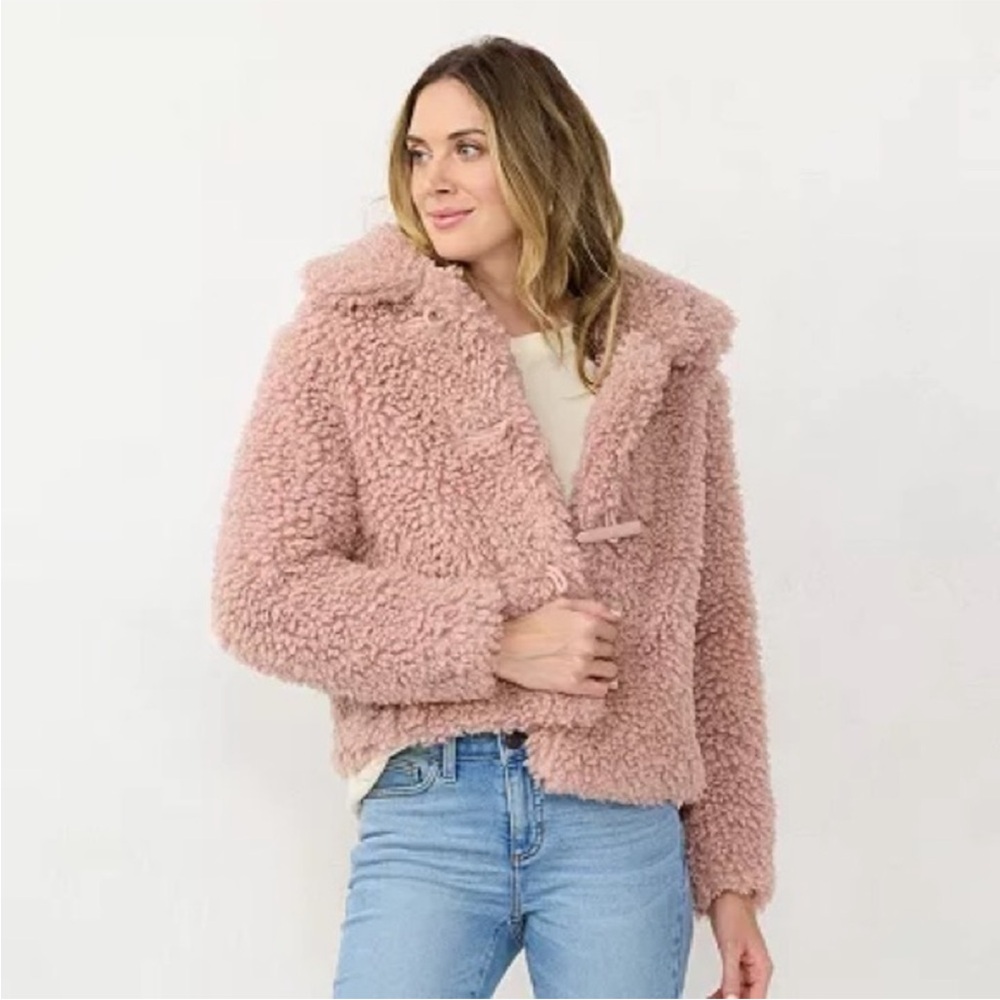 LC Lauren Conrad Cropped Faux-Fur Jacket Sz XL